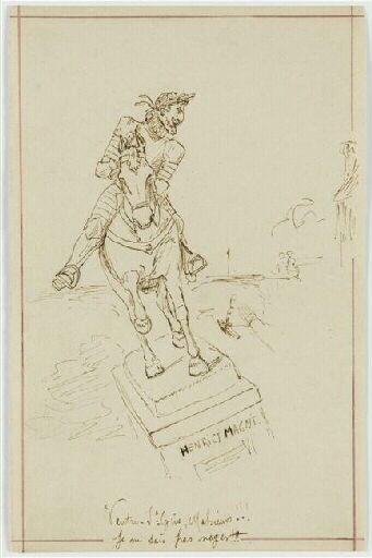 Ventre Saint Gris, Messieurs, je ne sais pas nager ; La statue d'Henri IV penchant vers la Seine au Pont-Neuf_0