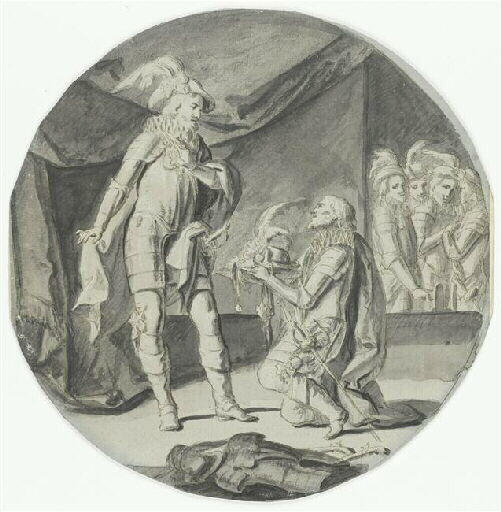 Sully aux pieds d'Henri IV ; Projet d'illustration p Partie de Chasse de Collé ; Dessin_0