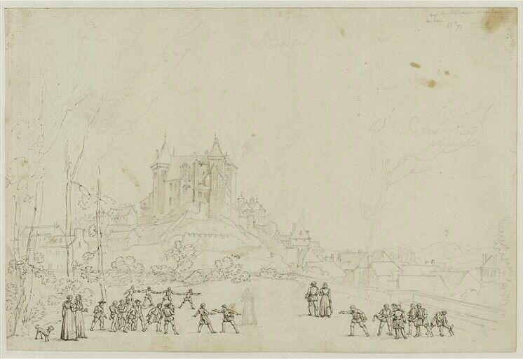 Vue du château de Pau avec Henri IV jouant aux barres, François Joseph Heim, 1816 vers
