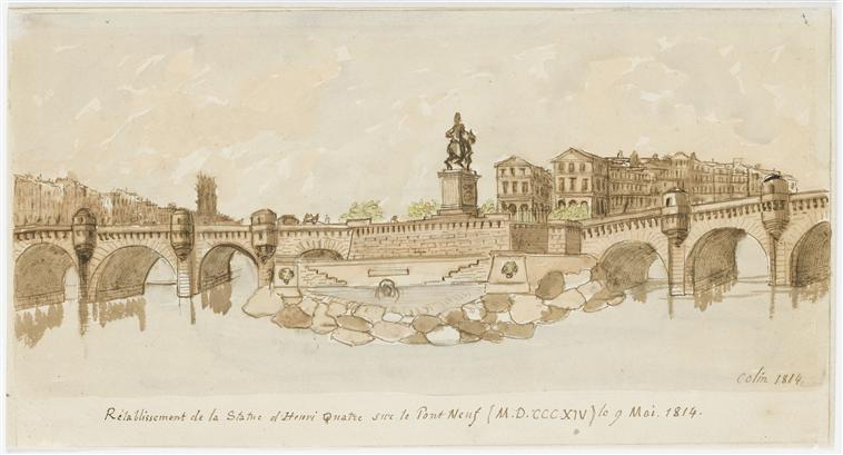 Rétablissement de la statue de Henri IV sur le Pont Neuf le 9 mai 1814, Colin, 1814
