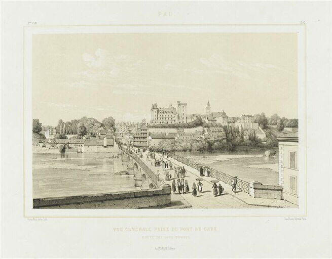 Vue générale prise du pont du gave (route des Eaux-Bonnes), Victor Petit, 1850