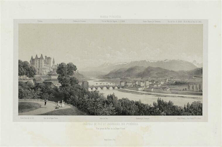Château de Pau et panorama des Pyrénées., Victor Petit, 1850