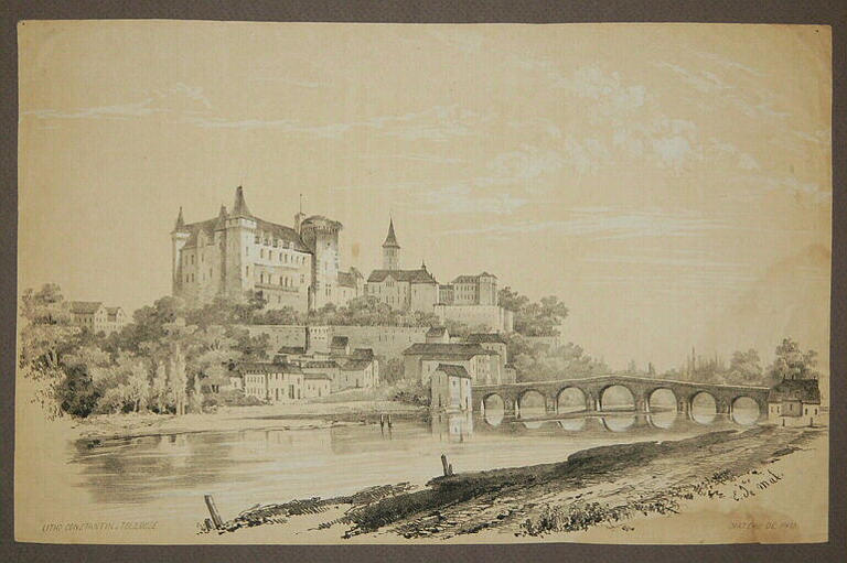 Château de Pau vu depuis l'Est, Eugène de Malbos, 1843 vers