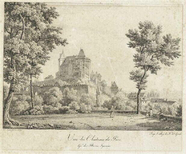 Vue du château de Pau avant l'effondrement du cabinet de la reine Jeanne, Florent Fidèle Constant Bourgeois, 1819