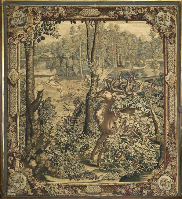 Les Chasses de l'Empereur Maximilien : Le cerf au buisson (mois d'août. 7e tenture) ; dites aussi : Les Belles Chasses du duc de Guise_0