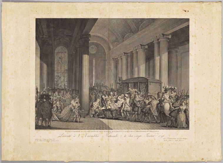 Henri IV rapporté au Louvre après son assassinat (après le coup funeste qu'il reçut à la rue de la Ferronnerie le X mai M.DC.X), Charles Ransonnette, 4e quart 18e siècle