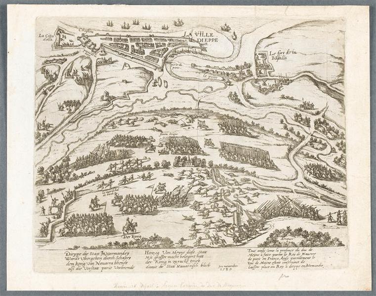 Henri IV repousse le duc de Mayenne à Dieppe (en novembre 1589), François Hogenberg, 4e quart 16e siècle