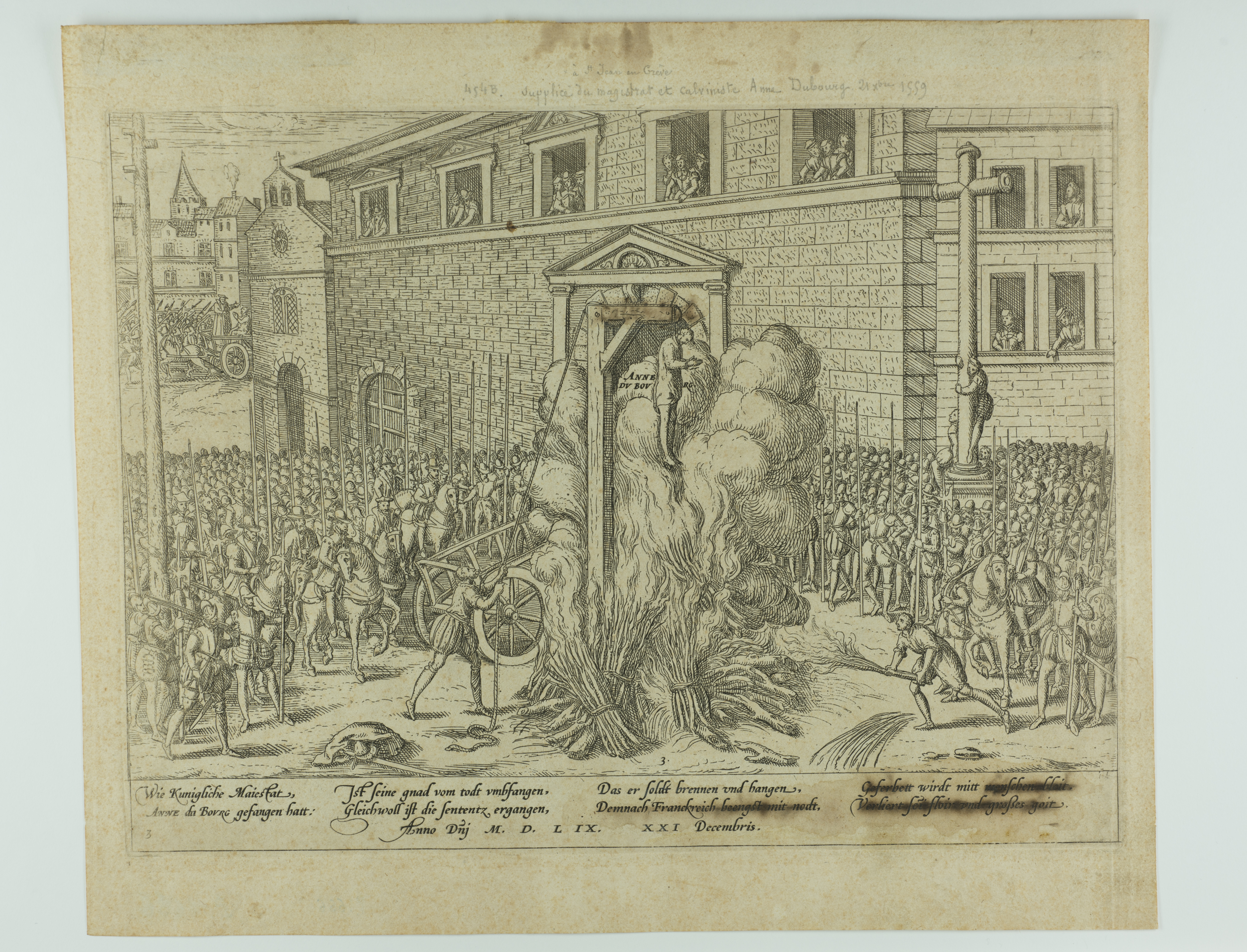 Pendaison d'Anne du Bourg.23 décembre 1559, François Hogenberg, 1585 vers