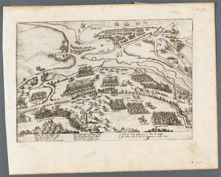 Henri IV délivre la ville de Dieppe.11 fév.1590, François Hogenberg, 4e quart 16e siècle