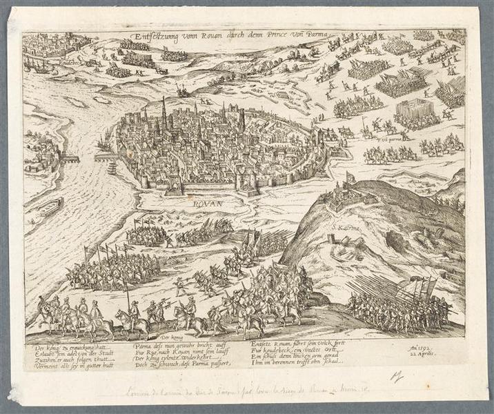 Entrée dans Rouen du duc de Parme.22 avril 1592, François Hogenberg, 4e quart 16e siècle