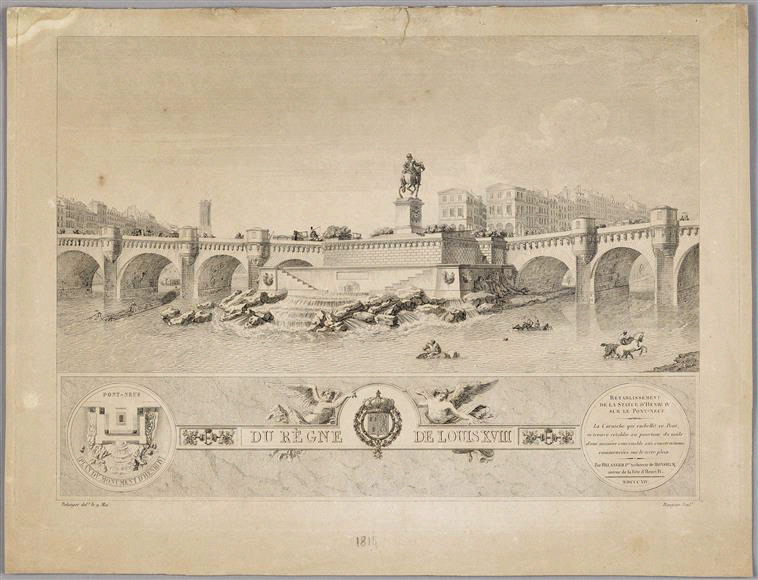 Rétablissement de la statue de Henri IV sur le Pont-Neuf, Jean Jérôme Baugean, 1814