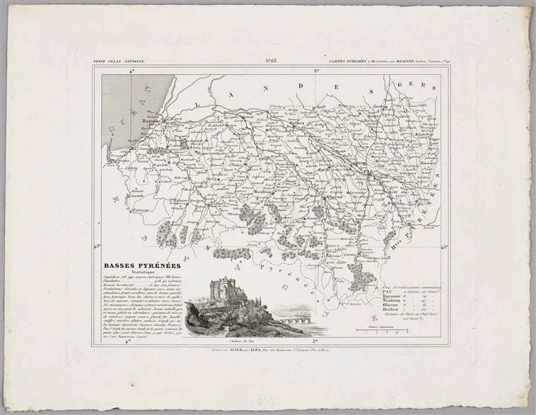 Carte des Basses Pyrénées, Auguste François Ales, 1ère moitié 19e siècle
