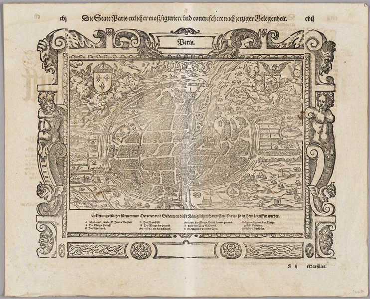 Plan de Paris ; Recueil (factice) (Munster : Cosmographiae Universalis, 1544), Sebastian Münster, 2e quart 16e siècle