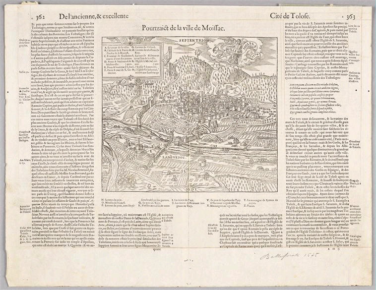 Vue perspective de Moissac, Sebastian Munster, 2e quart 16e siècle