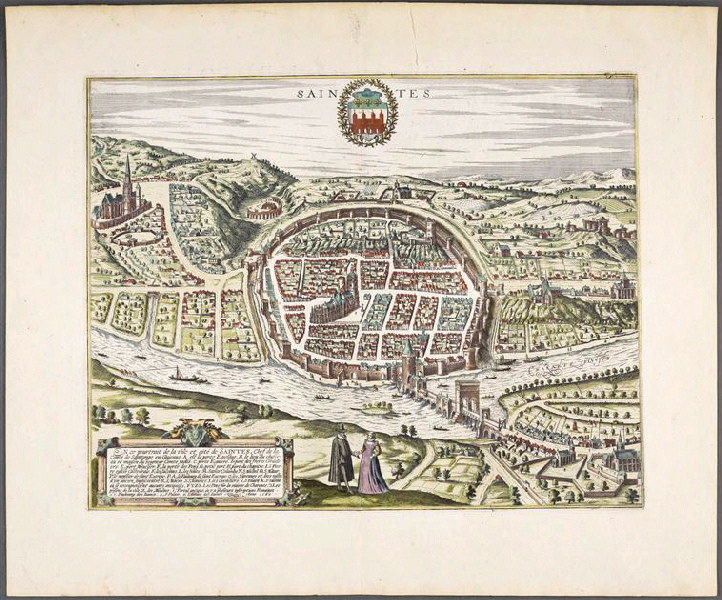 Vue cavalière de Saintes, François Hogenberg, 1560