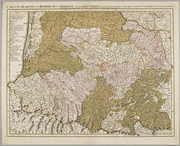 Carte du Béarn de la Bigorre de l'Armagnac, Guillaume Delisle, 1er quart 18e siècle