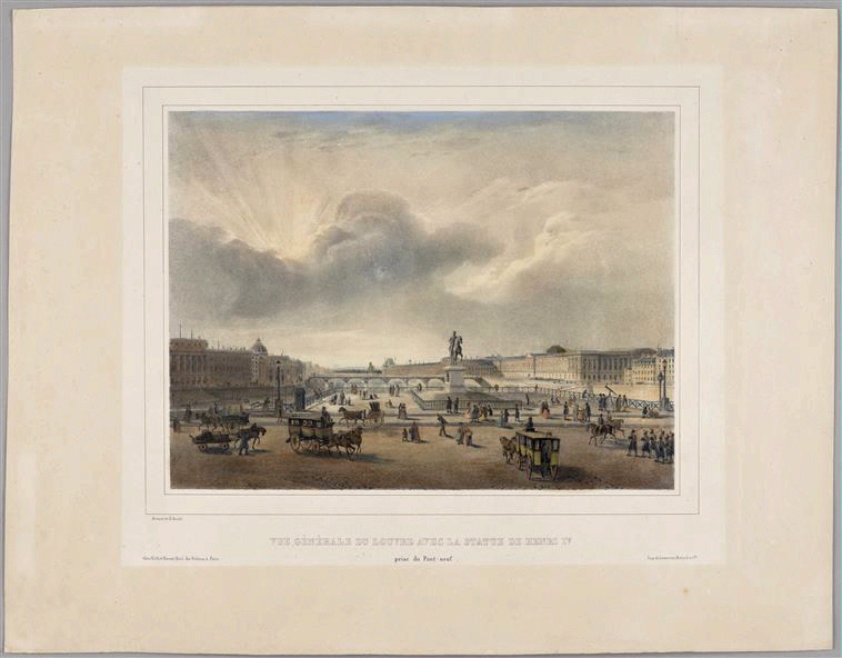 Vue générale du Louvre avec la statue de Henri IV (titre inscrit), Louis Jules Arnout