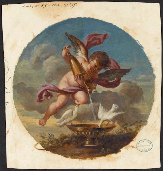 Elément décoratif : Amour donnant à boire à une colombe, Jean-Jacques Lagrenée
