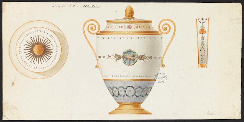Pot à sucre à pied anses volutes ; Pot à sucre Pestum, Manufacture de Sèvres, 2e moitié 18e siècle, 1ère moitié 19e siècle