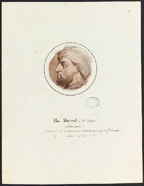 Série de portraits d'Arabes célèbres pour le service Mauresque : Portrait d'Ibn-Zarcal, Charles Emile Wattier, 1ère moitié 19e siècle