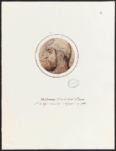 Série de portraits d'Arabes célèbres pour le service Mauresque : Portrait d'Abdérame Ier, Charles Emile Wattier, 1ère moitié 19e siècle