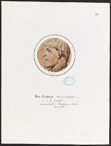 Série de portraits d'Arabes célèbres pour le service Mauresque : Portrait de Ben-Kasyry, Charles Emile Wattier, 1ère moitié 19e siècle