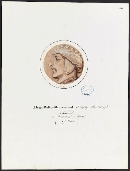 Série de portraits d'Arabes célèbres pour le service Mauresque : Portrait d'Abou-Bekr-Mohammed, Charles Emile Wattier, 1ère moitié 19e siècle