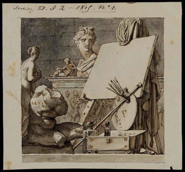 Elément décoratif [Emblème, attributs, la peinture], Antoine Beranger, 1er quart 19e siècle