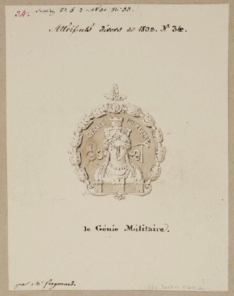 Elément décoratif [Attribut, le Génie militaire], Alexandre Fragonard, 1ère moitié 19e siècle