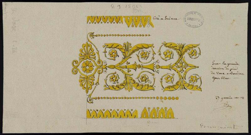 Eléments décoratifs [Ornement, frise fleurs], Alexandre Théodore Brongniart, 1er quart 19e siècle