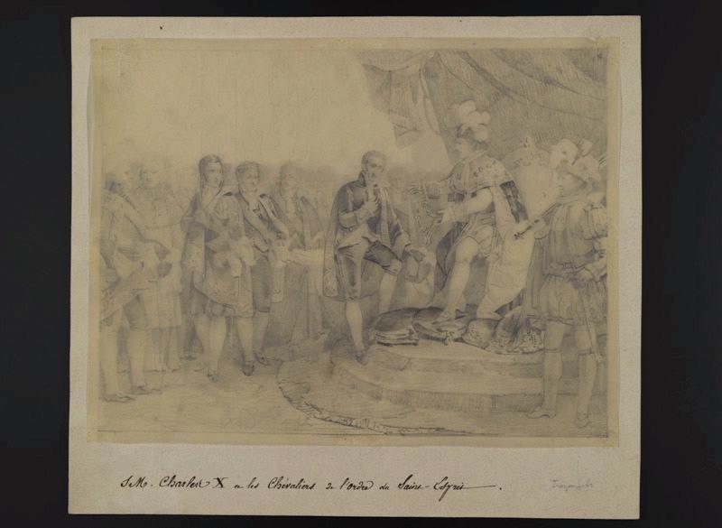 Elément décoratif [Charles X et les chevaliers de l'ordre du Saint-Esprit], Constant Troyon, 2e quart 19e siècle