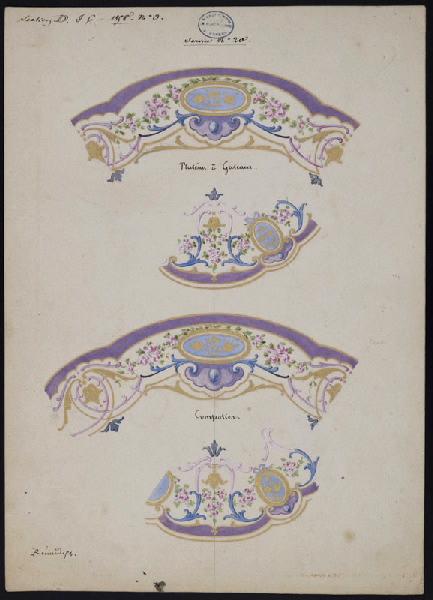 Eléments décoratifs [Plateau à gâteaux et compotier], Émile Renard, 1858