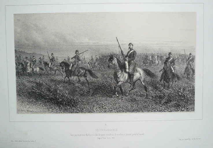 Planche 21 de l'album : Reconnaissance faite par le général Morris à la tête de quatre escadrons de cavalerie et poussée jusqu'à Frascati. (Siège de Rome 11 juin 1849)_0