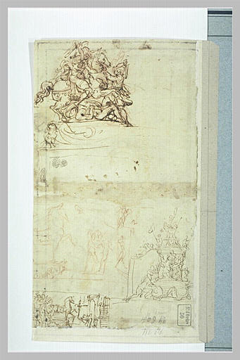 Quatre croquis : cavalier, le cheval de Troie, un monument guerrier_0