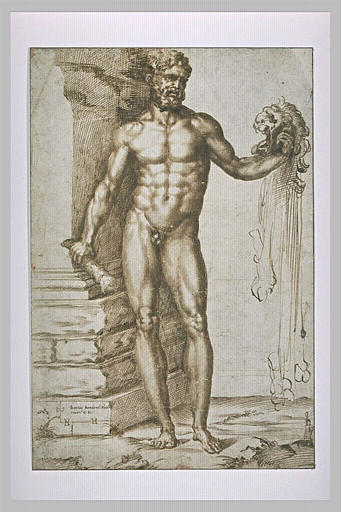 Hercule vainqueur du lion de Némée, tient sa tête dans la main gauche_0