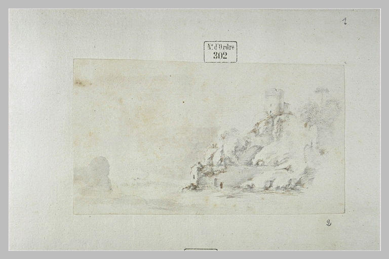 Paysage avec des rochers et une tour_0
