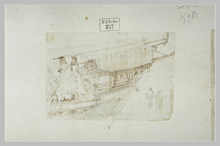 Profil avant d'une galère avec personnages ; deux figures à droite_0