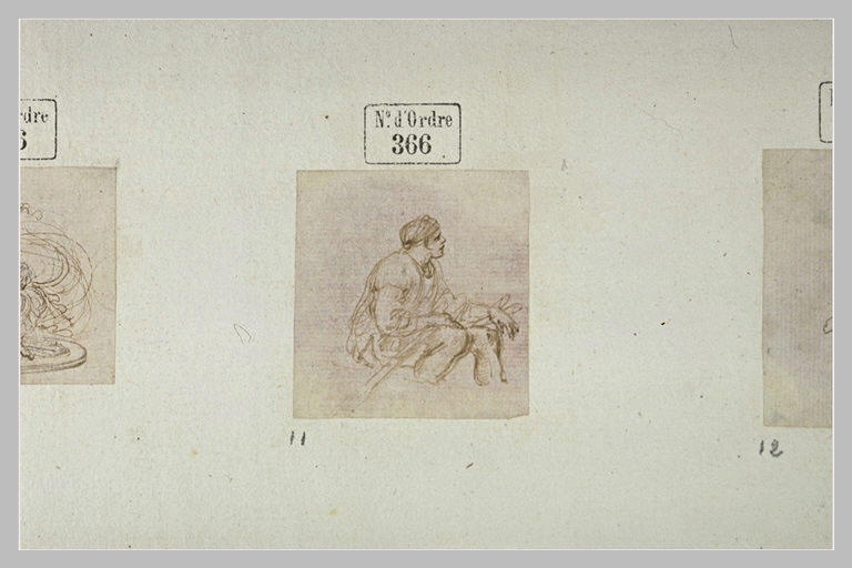 Homme assis, de profil vers la droite, tenant une rame_0