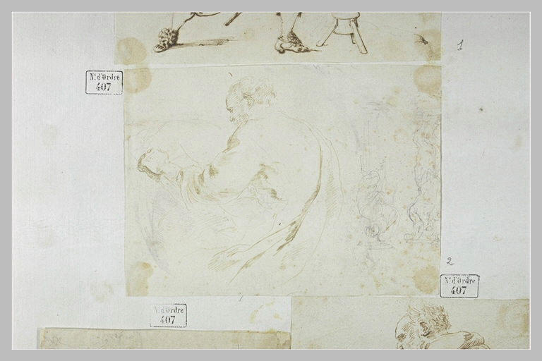 Un homme assis, de dos, de trois-quarts, lisant ; cariatides_0