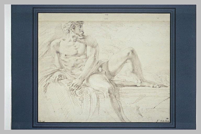 Académie d'homme nu, appuyé sur son bras droit_0