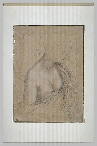 Buste de jeune femme, demi nue, de profil vers la droite_0