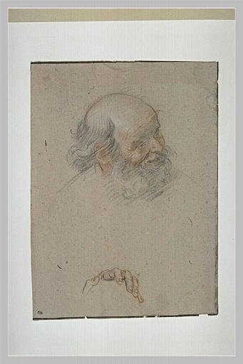 Tête de vieillard chauve, souriant, et main gauche_0