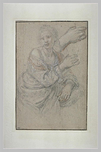Femme accoudée, tenant une coupe, vue de trois quart : Artémise_0