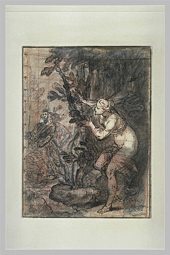 Nymphe cachée, guettant deux personnages : Echo et Narcisse_0