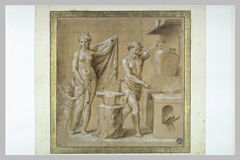 Vulcain forgeant des flèches en présence de Vénus et de l'Amour..._0