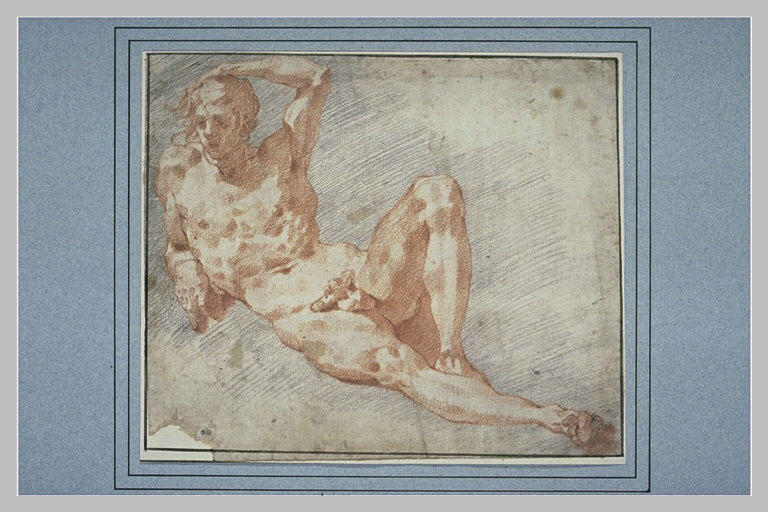 Homme nu à demi allongé, appuyé sur le bras droit_0