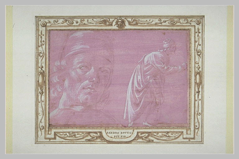 Tête d'homme coiffé d'un bonnet ; homme drapé, s'inclinant vers la droite_1