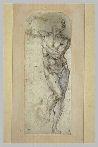 Homme nu, debout, la tête de profil vers la droite_0