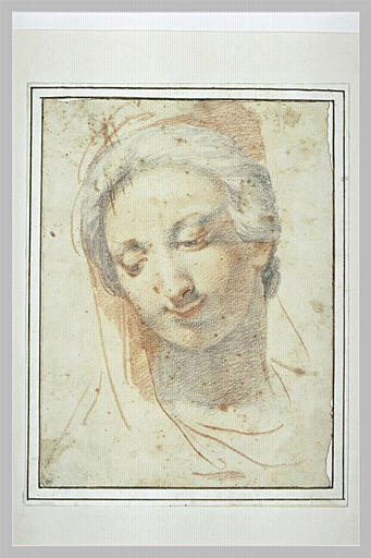 Tête de femme, de trois quarts, à gauche, regardant vers le bas_0