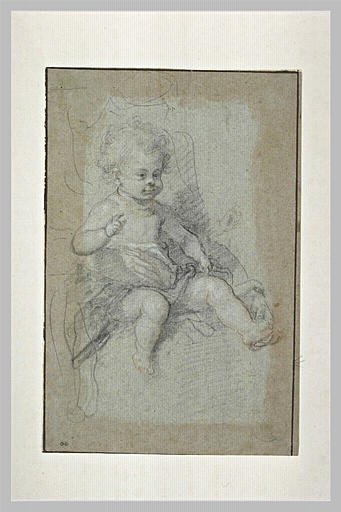 Enfant assis, levant la main droite et souriant : Jésus enfant_0